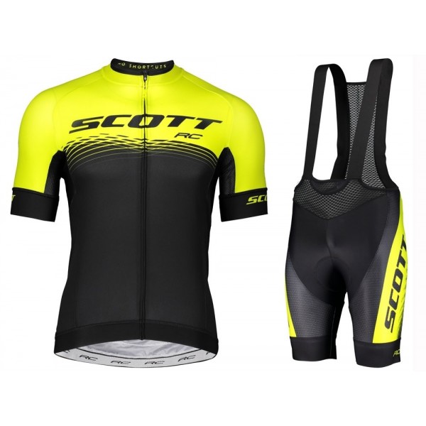 2019 Scott RC geel-zwart Fietskleding Set Fietsshirt Korte Mouw+Korte fietsbroeken ZORN795