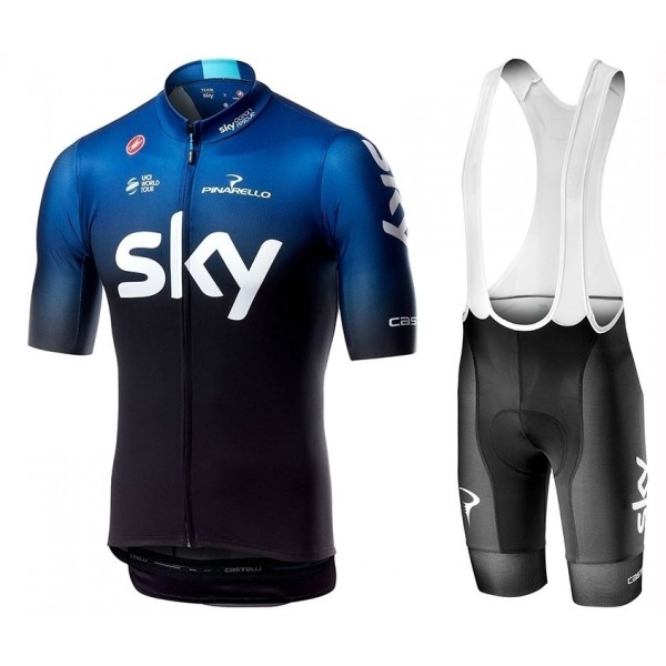 2019 Profteams Sky Fietskleding Set Fietsshirt Korte Mouw+Korte fietsbroeken IUFJ177