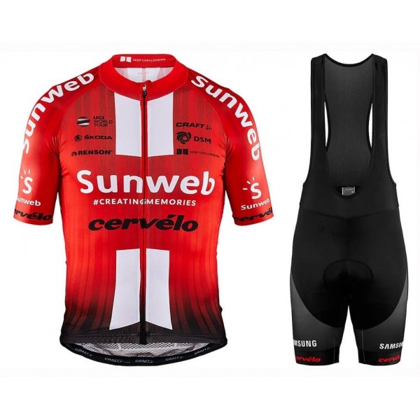 2019 Sunweb Profteams rood Fietskleding Set Fietsshirt Korte Mouw+Korte fietsbroeken WYYT883
