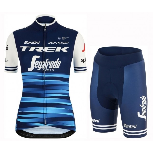 2019 Trek-Segafredo Dames blauw Fietskleding Set Fietsshirt Korte Mouw+Korte fietsbroeken AQMA418