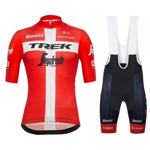 2019 Trek-Segafredo Denmark Champion Fietskleding Set Fietsshirt Korte Mouw+Korte fietsbroeken HMVH618