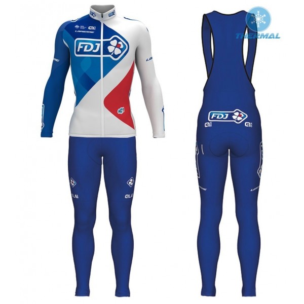 2017 Pro Team FDJ wit Winter Set Wielerkleding Wielershirt lange mouw+Lange fietsbroeken Bib 2471