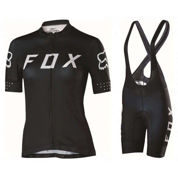 2017 Team FOX Dames zwart wit FIetskleding Set Wielershirt Korte Mouw+Korte Fietsbroeken Bib 360SFYTD 2017082232