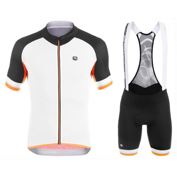 Giordana 2017 Team Silber Line wit-Noir-orange FIetskleding Set Wielershirt Korte Mouw+Korte Fietsbroeken Bib 754VUBAG 2017082275