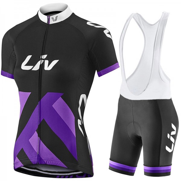 Liv Pro team 2017 zwart-lila FIetskleding Set Wielershirt Korte Mouw+Korte Fietsbroeken Bib 238CORGL 2017082289