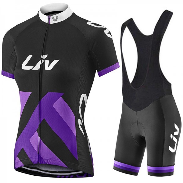 Liv Pro team 2017 zwart-lila FIetskleding Set Wielershirt Korte Mouw+Korte Fietsbroeken Bib 02 815WMZRK 2017082287