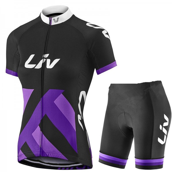 Liv Pro team 2017 zwart-lila Fietskleding Set Fietsshirt Korte mouw+Korte fietsbroeken 862BBLBQ 2017082283