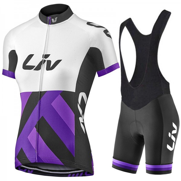 Liv Pro team 2017 wit-lila FIetskleding Set Wielershirt Korte Mouw+Korte Fietsbroeken Bib 910XSBTQ 2017082281