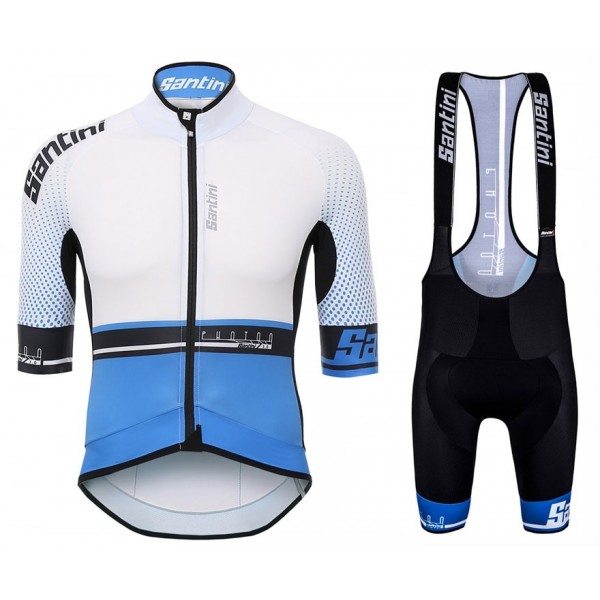 Santini Profteams 2017 Photon 30 wit-blauw FIetskleding Set Wielershirt Korte Mouw+Korte Fietsbroeken Bib 615AYMHA 2017082336