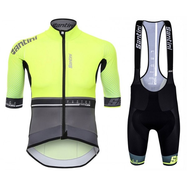 Santini Profteams 2017 Photon 30 geel FIetskleding Set Wielershirt Korte Mouw+Korte Fietsbroeken Bib 988YARHV 2017082343