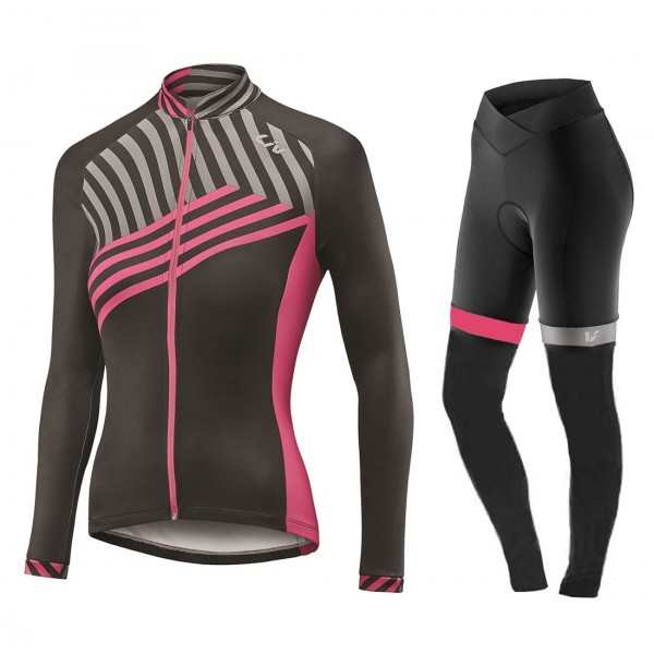 2017 Liv Accelerate Dames zwart-Rose Fietskleding Wielershirt lange mouw+Lange fietsbroeken Bib 2492