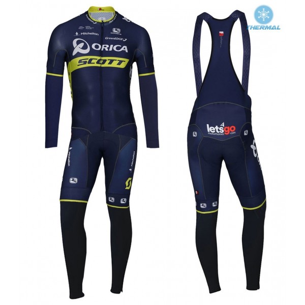 2017 Pro Team Orica Scott Winter Set Wielerkleding Wielershirt lange mouw+Lange fietsbroeken Bib 2532