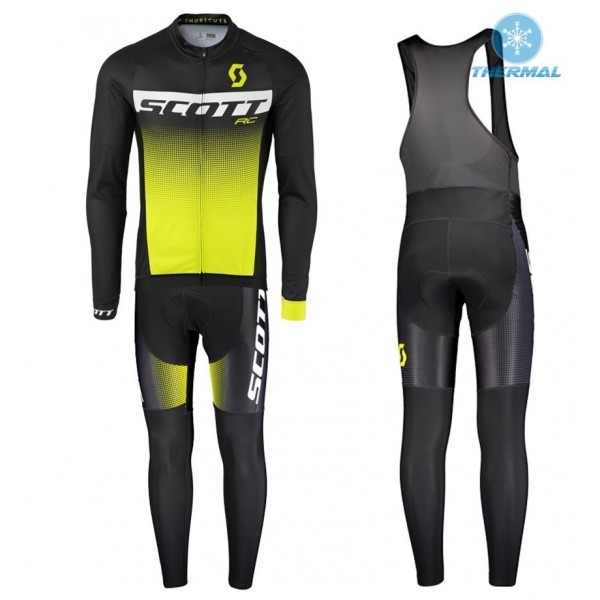 2017 Scott RC zwart-Jaune Winter Set Wielerkleding Wielershirt lange mouw+Lange fietsbroeken Bib 2572