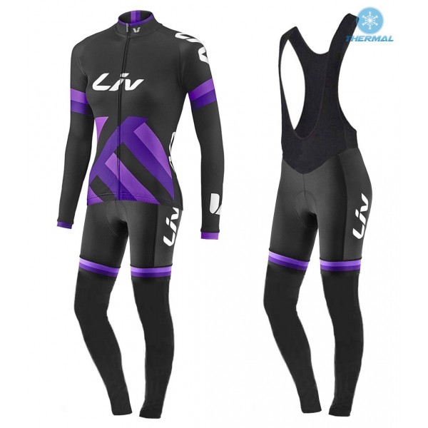 2017 Liv Race Day Dames zwart-Purple Winter Set Wielerkleding Wielershirt lange mouw+Lange fietsbroeken Bib 2496