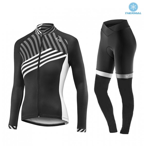 2017 Liv Accelerate Dames zwart-wit Winter Set Wielerkleding Wielershirt lange mouw+Lange fietsbroeken Bib 2494