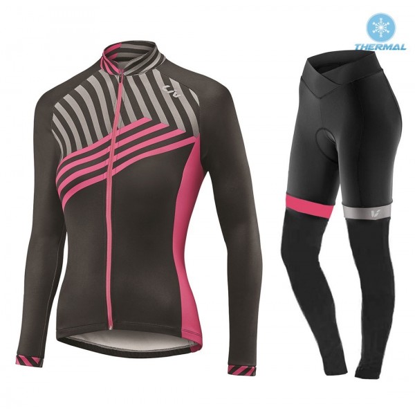 2017 Liv Accelerate Dames zwart-Rose Winter Set Wielerkleding Wielershirt lange mouw+Lange fietsbroeken Bib 2495