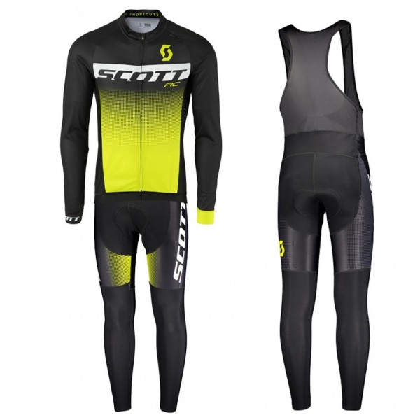 2017 Scott RC zwart-Jaune Fietskleding Wielershirt lange mouw+Lange fietsbroeken Bib 2568