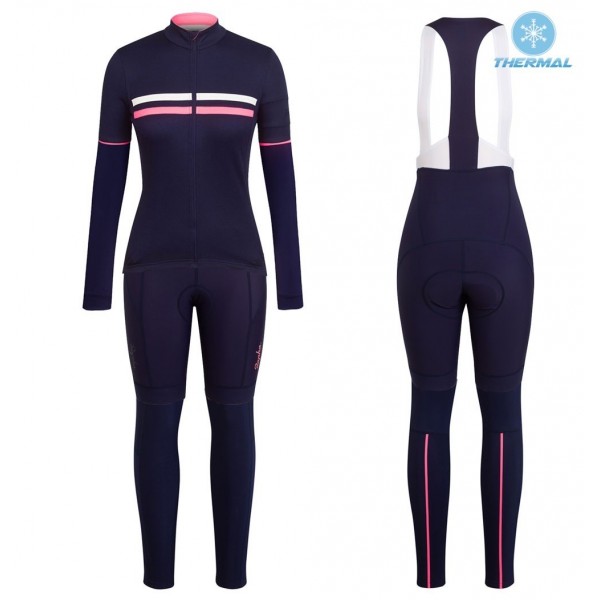 2017 Rapha Brevet blauw-Rose Dames Winter Set Wielerkleding Wielershirt lange mouw+Lange fietsbroeken Bib 2546