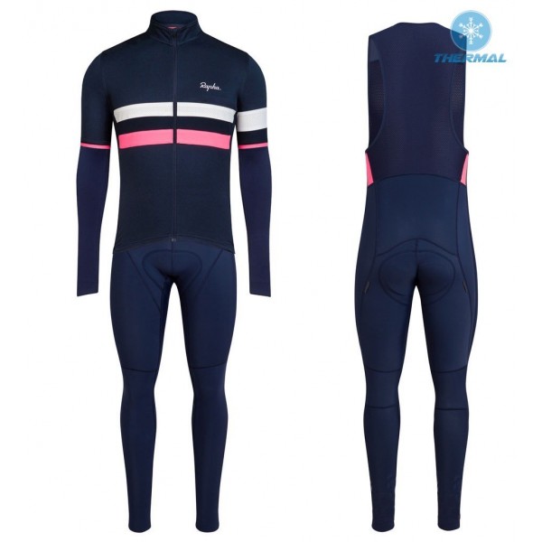 2017 Rapha Brevet blauw-Rose Winter Set Wielerkleding Wielershirt lange mouw+Lange fietsbroeken Bib 2547