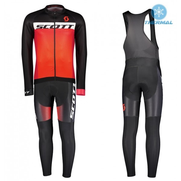 2017 Scott RC zwart-rood Winter Set Wielerkleding Wielershirt lange mouw+Lange fietsbroeken Bib 2573