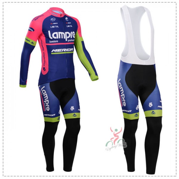 Lampre Merida 2014 Fietskleding Fietsshirt Lange Mouwen+lange fietsbroeken Bib 1282