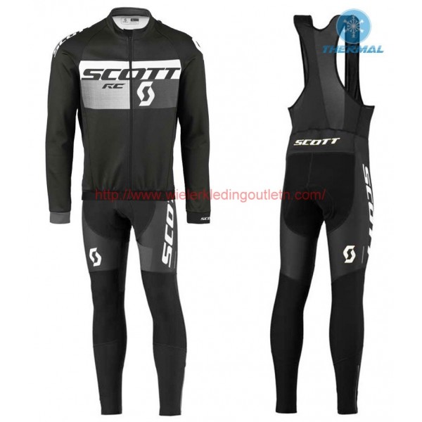 2016 Scott RC zwart-grijs Winter Set Wielerkleding Wielershirt lange mouw+Lange fietsbroeken Bib 213689