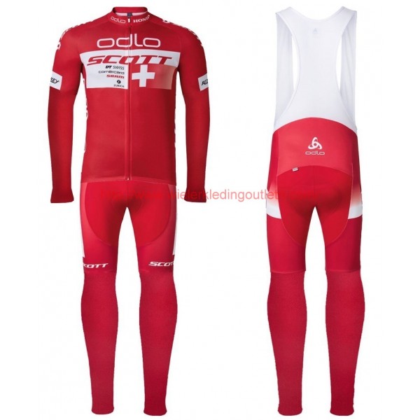 2016 Scott ODLO Team rood Set Wielerkleding Wielershirt lange mouw+Lange fietsbroeken Bib 213668