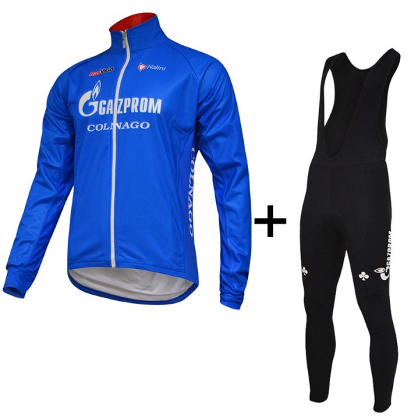 2016 Gazprom-Rusvelo Blauw Wielerkleding Wielershirt lange mouw+Lange fietsbroeken Bib 17041821