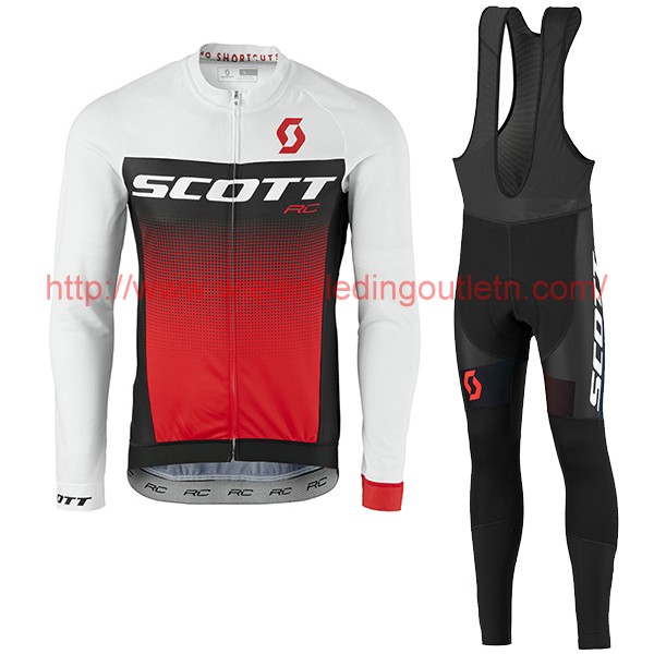 2017 Scott Rc wit zwart rood Fietskleding Fietsshirt lange mouw+Lange fietsbroeken Bib 201717579