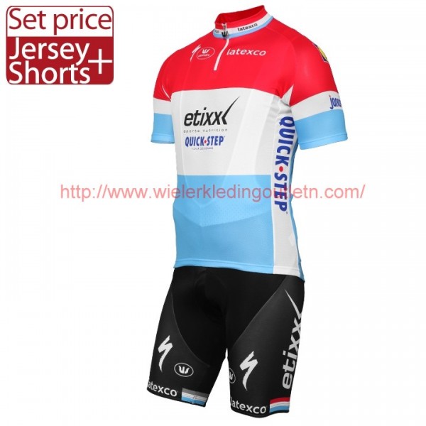 ETIXX-QUICK STEP 2017 Luxembourgian Champion rood blauw Fietskleding Fietsshirt Korte+Korte fietsbroeken 201717563