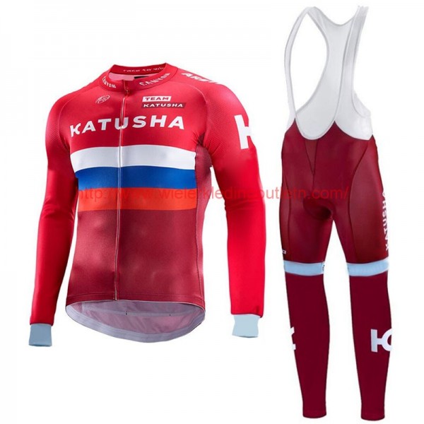 Katusha 2017 Fietskleding Fietsshirt lange mouw+Lange fietsbroeken Bib 201717500