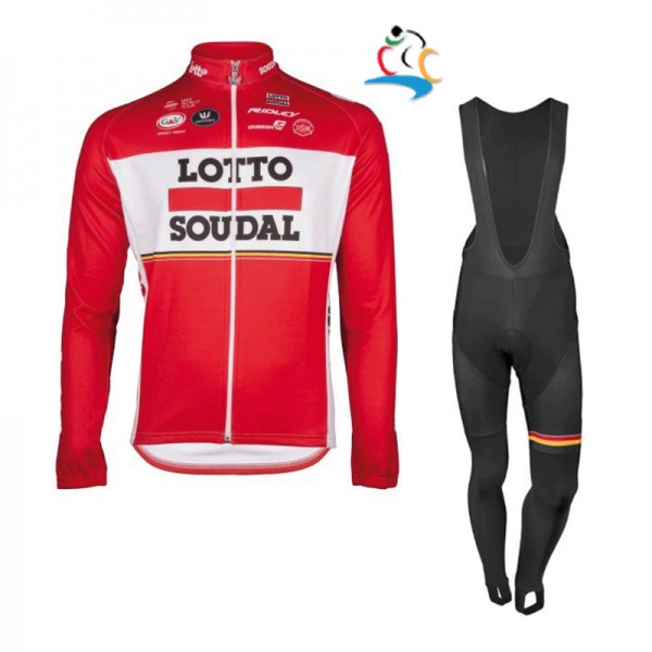 2017 Lotto Soudal Rood Wielerkleding Wielershirt lange mouw+Lange fietsbroeken Bib 170418190