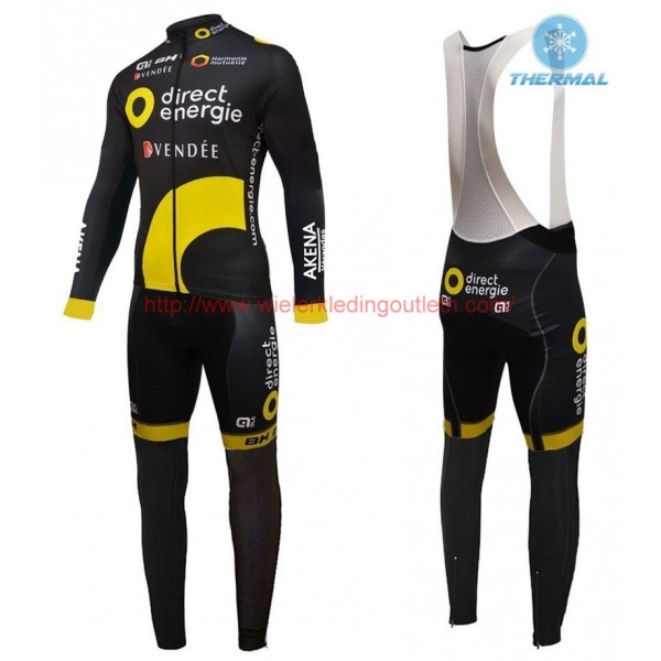 2016 Direct Energie Team zwart Winter Set Wielerkleding Wielershirt lange mouw+Lange fietsbroeken Bib 213575