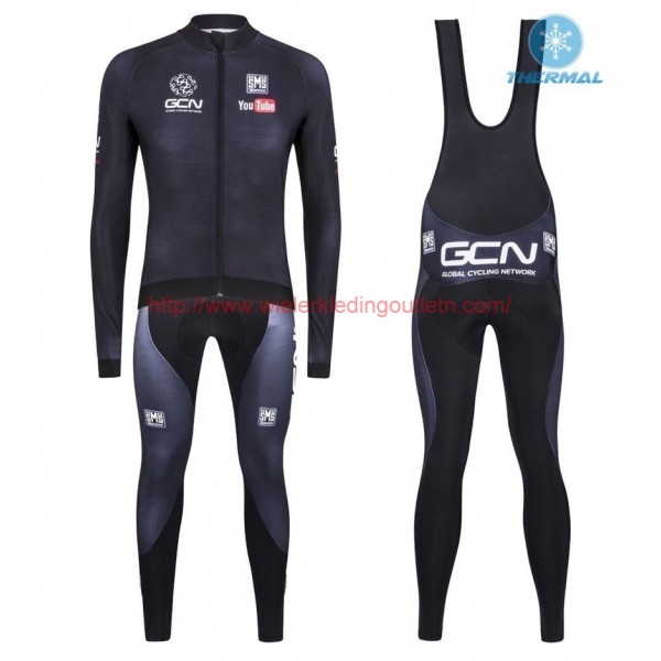 2016 GCN Sleek H20 zwart Winter Set Wielerkleding Wielershirt lange mouw+Lange fietsbroeken Bib 213616