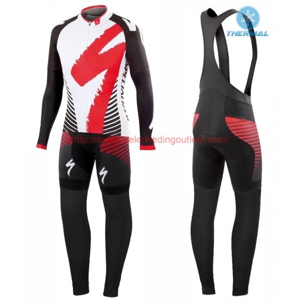 2016 Specialized Team LS wit-rood Winter Set Wielerkleding Wielershirt lange mouw+Lange fietsbroeken Bib 213709