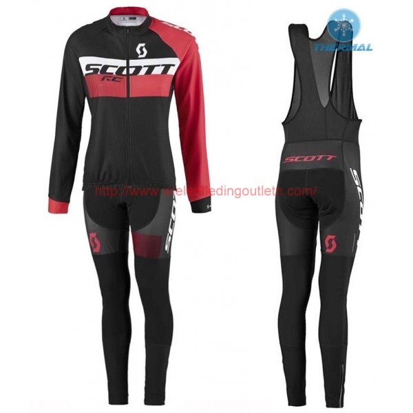 2016 Scott RC zwart-rood Dames Winter Set Wielerkleding Wielershirt lange mouw+Lange fietsbroeken Bib 213701