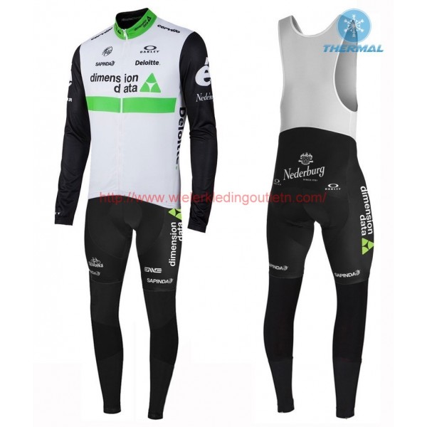 2016 Team Dimension Date wit Winter Set Wielerkleding Wielershirt lange mouw+Lange fietsbroeken Bib 213587