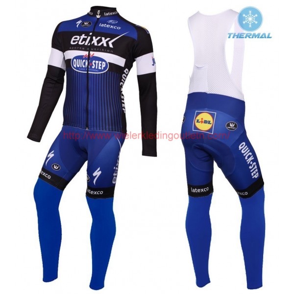 2016 Etixx-Quick Step Blauw Winter Set Wielerkleding Wielershirt lange mouw+Lange fietsbroeken Bib 213609