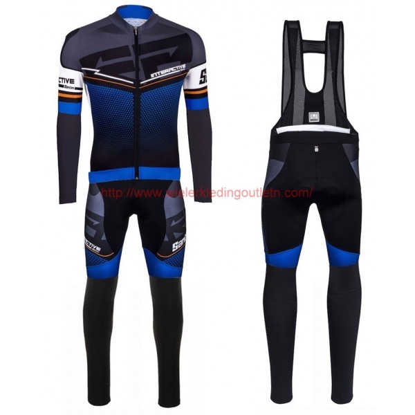 2016 Santini Interactive 30 zwart-Blauw Set Wielerkleding Wielershirt lange mouw+Lange fietsbroeken Bib 213639