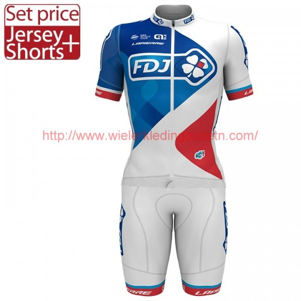 2017 FDJ Wit Wielerkleding Wielershirt Korte Mouw+Korte Fietsbroeken 17041841