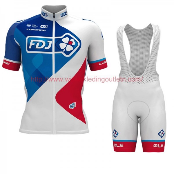 2017 FDJ Wit Wielerkleding Wielershirt Korte Mouw+Korte Fietsbroeken Bib 17041842