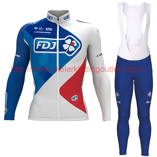 2017 FDJ Wit Wielerkleding Wielershirt lange mouw+Lange fietsbroeken Bib 17041844