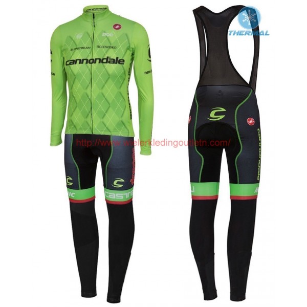 2016 Cannondale Team groen Pro Winter Set Wielerkleding Wielershirt lange mouw+Lange fietsbroeken Bib 213550