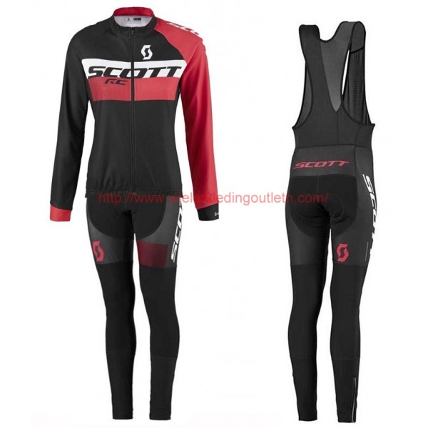 2016 Scott RC zwart-rood Dames Set Wielerkleding Wielershirt lange mouw+Lange fietsbroeken Bib 213700