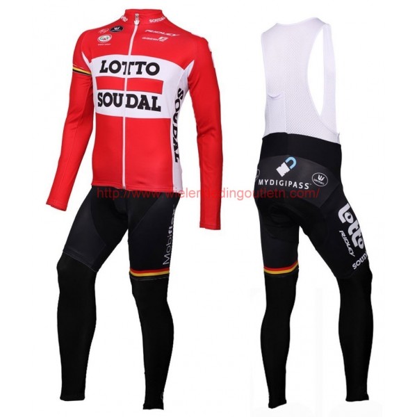 2016 Lotto Soudal rood Set Wielerkleding Wielershirt lange mouw+Lange fietsbroeken Bib 213625