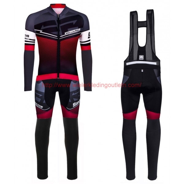 2016 Santini Interactive 30 zwart-rood Set Wielerkleding Wielershirt lange mouw+Lange fietsbroeken Bib 213641