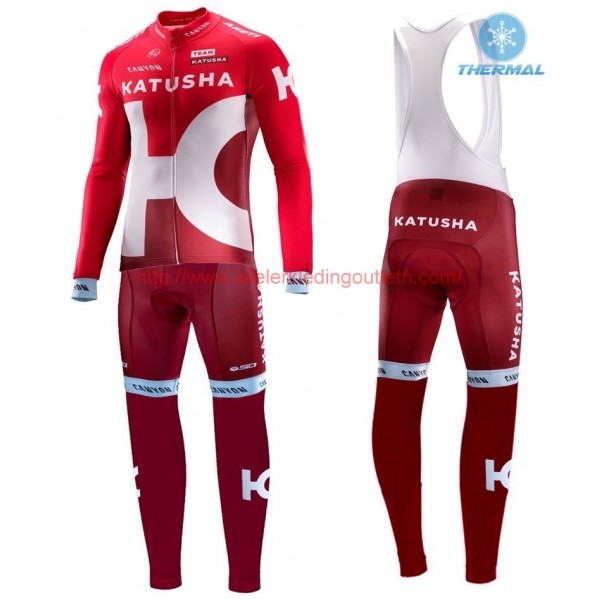 2016 Team Katusha Winter Set Wielerkleding Wielershirt lange mouw+Lange fietsbroeken Bib 213599