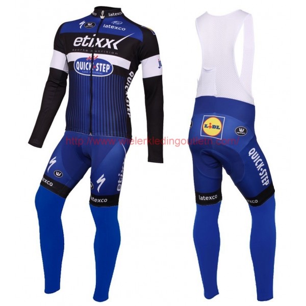 2016 Etixx-Quick Step Blauw Set Wielerkleding Wielershirt lange mouw+Lange fietsbroeken Bib 213608