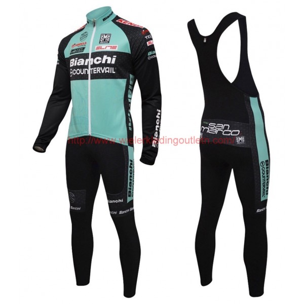 2016 Bianchi Countervail groen Set Wielerkleding Wielershirt lange mouw+Lange fietsbroeken Bib 213539