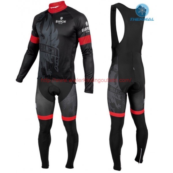 2016 Bianchi Milano Sorisole zwart-rood Winter Set Wielerkleding Wielershirt lange mouw+Lange fietsbroeken Bib 213532